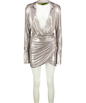 GAUGE 81 Naha Metallic Silver Long Sleeve Jersey Mini Dress UK S