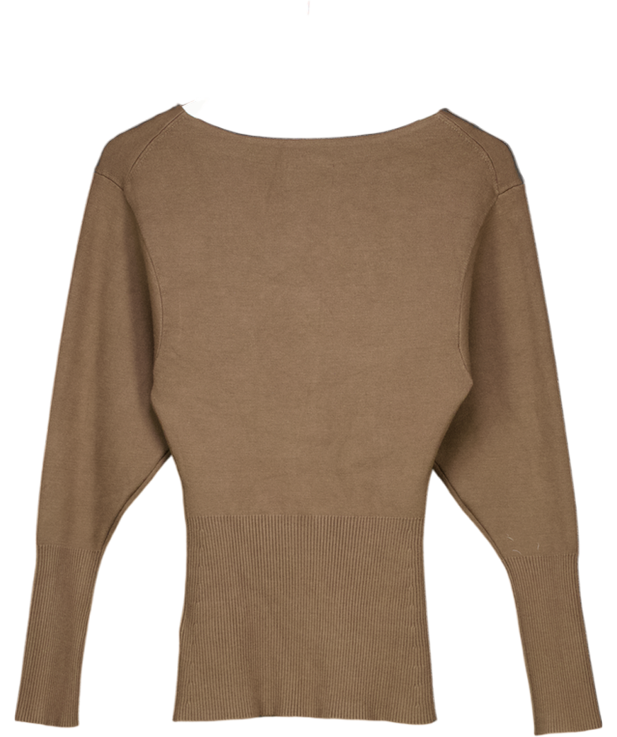& Other Stories Brown Compact Knit Cardigan With V Neck And Volume Sleeves UK XS