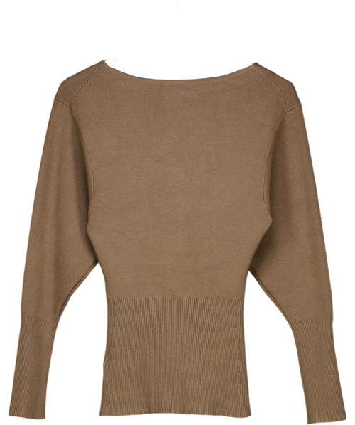 & Other Stories Brown Compact Knit Cardigan With V Neck And Volume Sleeves UK XS