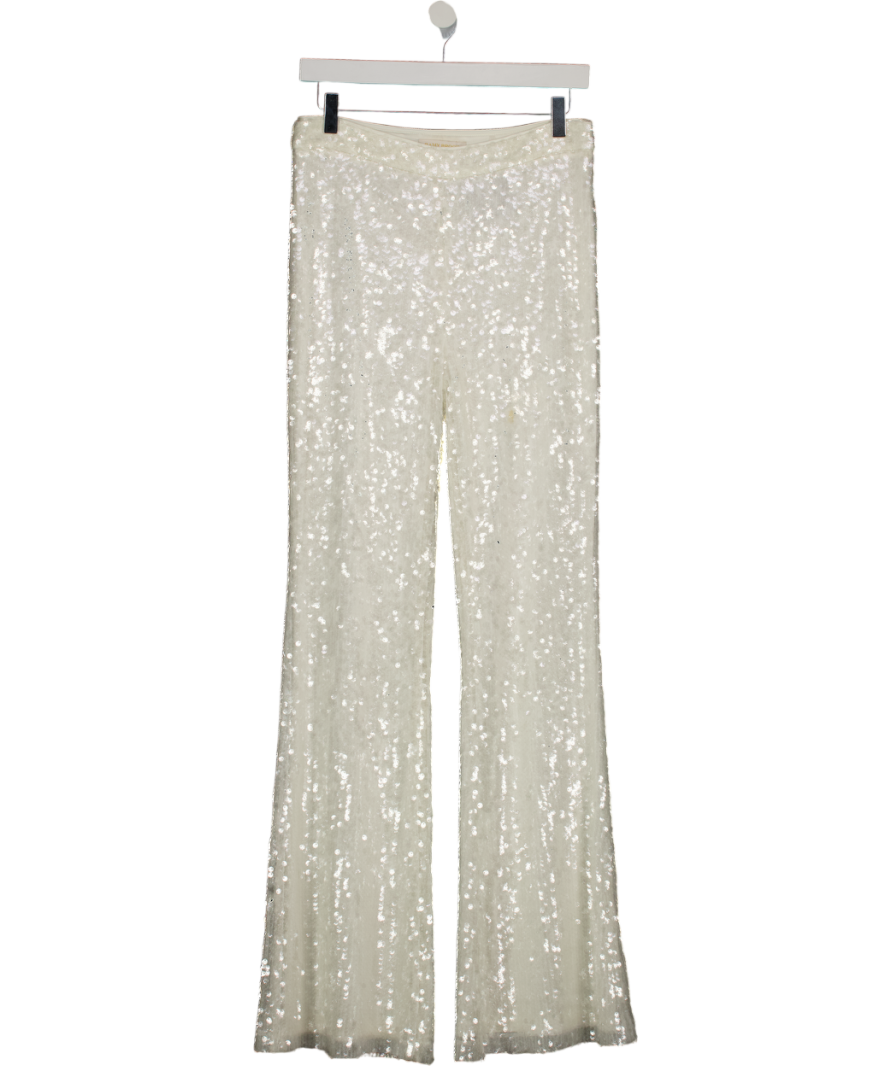 RAMY BROOK White Olivian Mid-rise Sequin Wide Leg Trousers Us4 UK 8