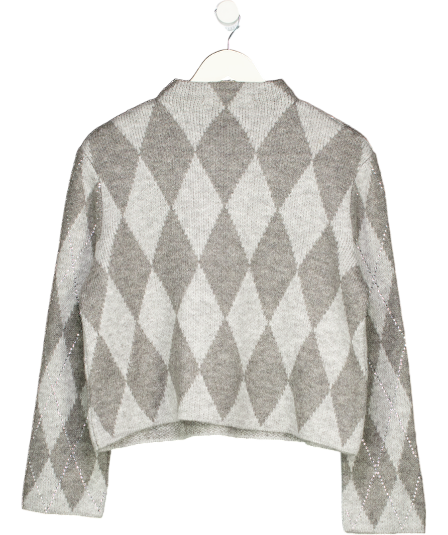 River Island Grey Knitted Argyle Print Diamante Jumper UK XS