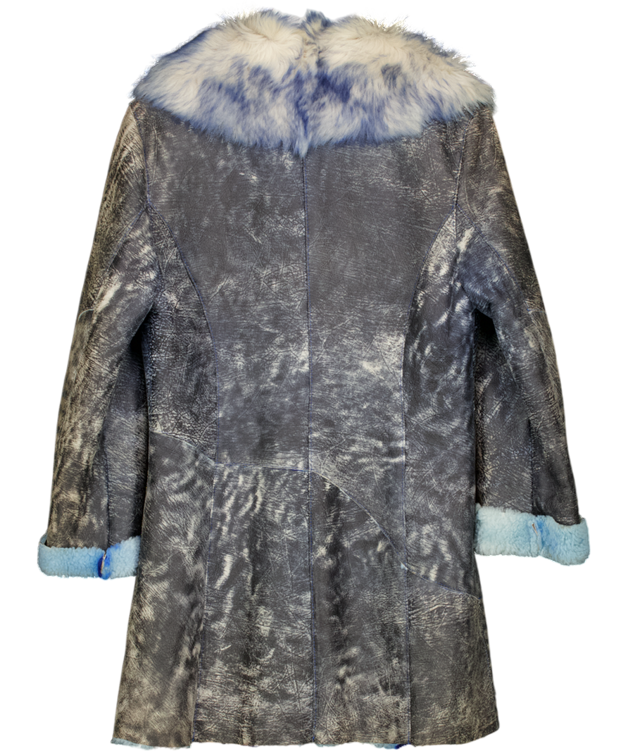 CASSINI Vintage Grey / Blue Leather & Shearling Jacket UK L