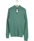 CREW Green Oarsman Organic Cotton Cable Knit Half Zip Jumper UK XL