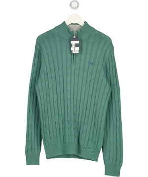 CREW Green Oarsman Organic Cotton Cable Knit Half Zip Jumper UK XL