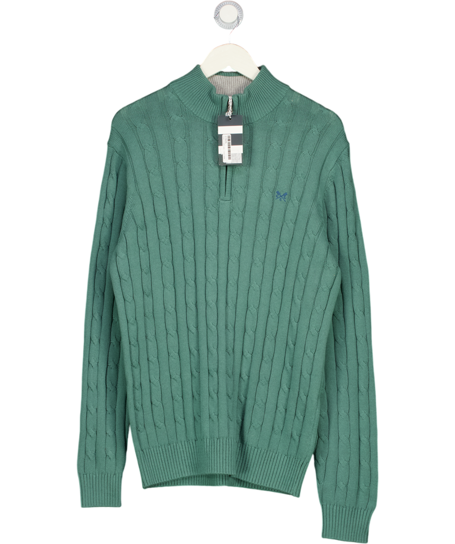CREW Green Oarsman Organic Cotton Cable Knit Half Zip Jumper UK XL
