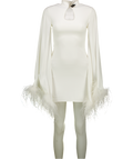 DE LA VALI White Crepe Genevieve Feather Trim Mini Dress UK 6