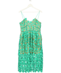SELF PORTRAIT Green Azaelea Floral-embroidered Woven Midi Dress UK 14