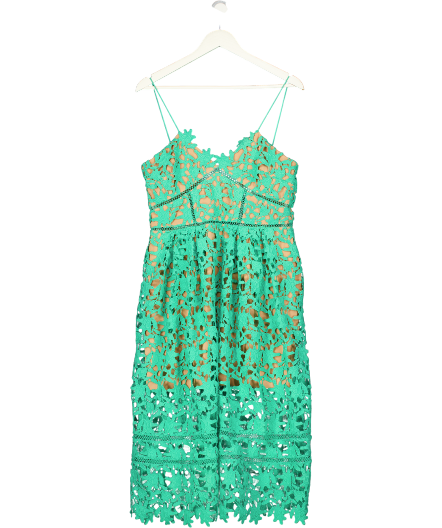 SELF PORTRAIT Green Azaelea Floral-embroidered Woven Midi Dress UK 14
