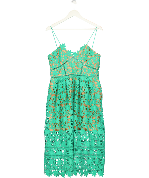 SELF PORTRAIT Green Azaelea Floral-embroidered Woven Midi Dress UK 14