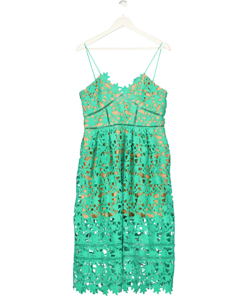 SELF PORTRAIT Green Azaelea Floral-embroidered Woven Midi Dress UK 14 –  Reliked