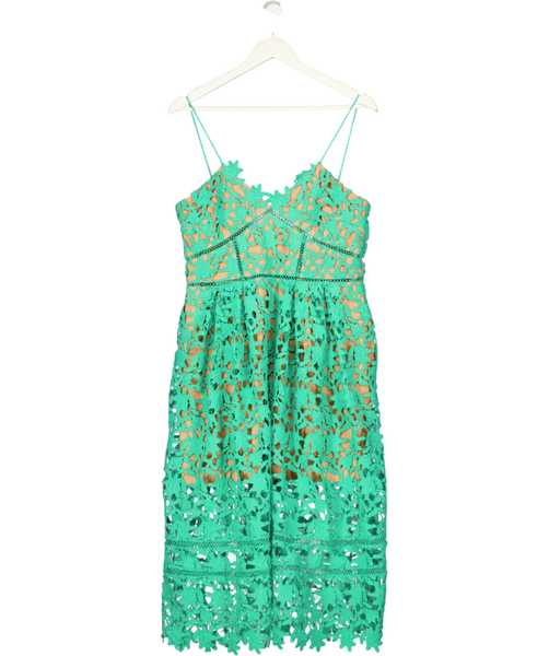 SELF PORTRAIT Green Azaelea Floral-embroidered Woven Midi Dress UK 14