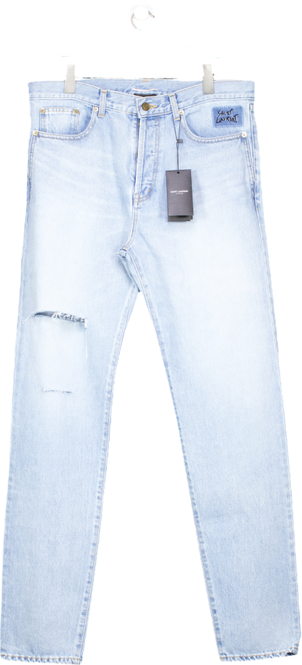 Saint Laurent Embroidered Logo Blue Slim-fit Jeans W34