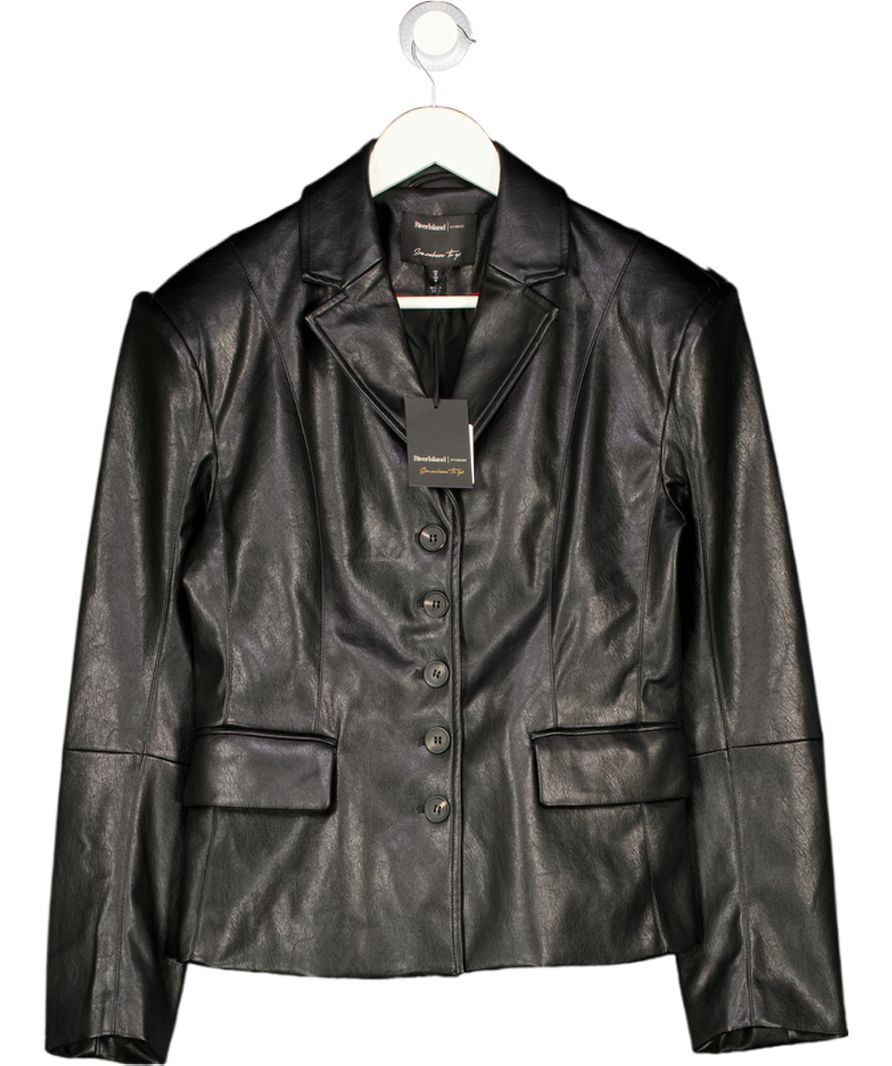 River Island Black Fitted Faux Leather Blazer UK 8