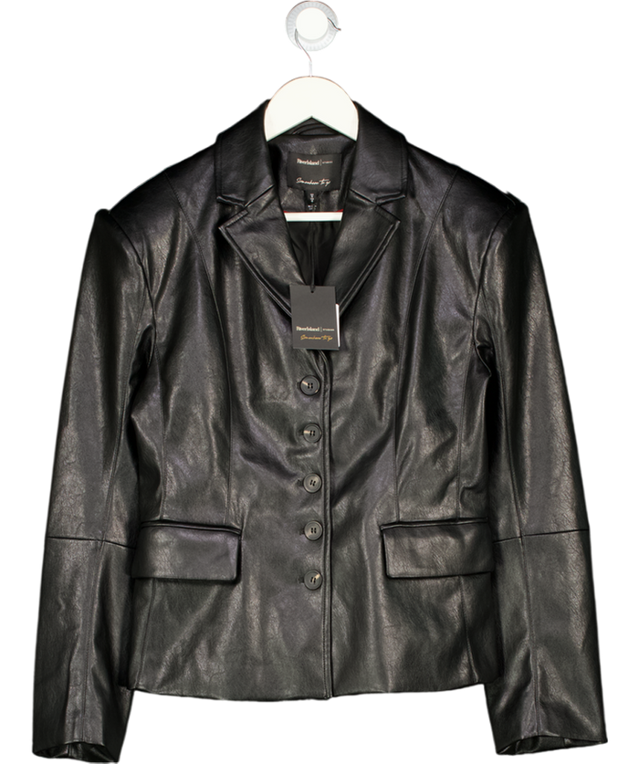 River Island Black Fitted Faux Leather Blazer UK 8