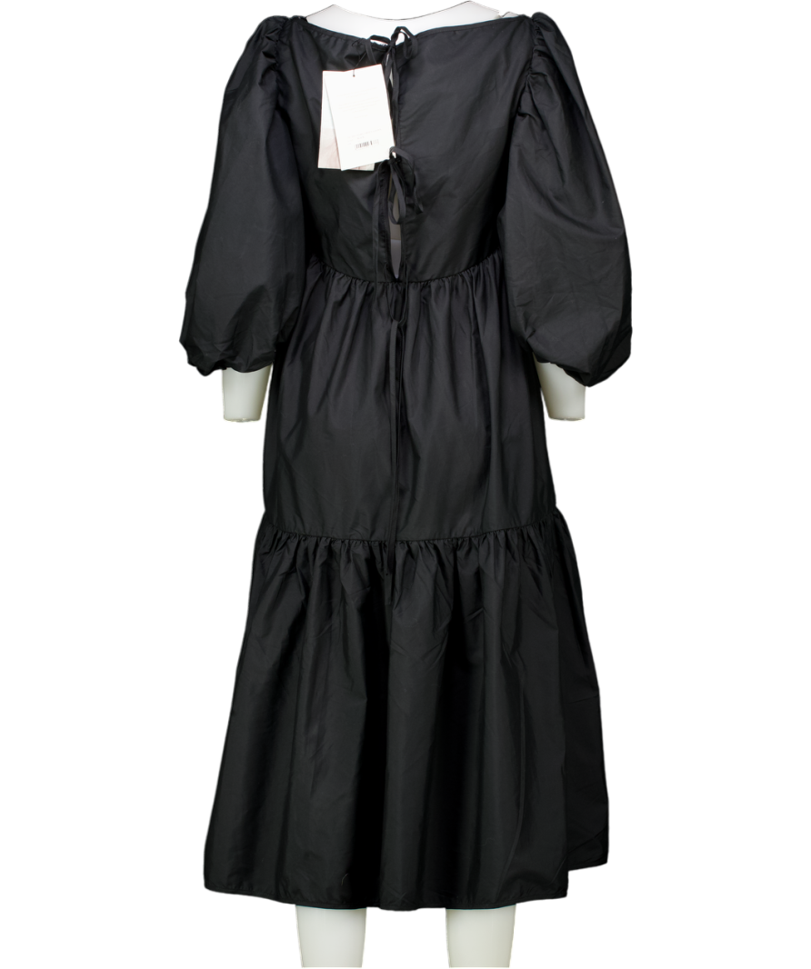 Cecilie Bahnsen Black Helena Balloon-sleeve Organic-cotton Midi Dress UK 10