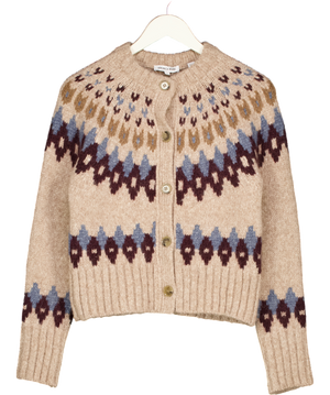 VERONICA BEARD Beige Super Soft Fair Isle Alpaca-blend Cardigan UK S