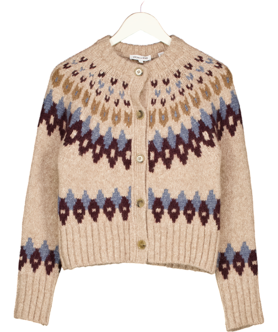 VERONICA BEARD Beige Super Soft Fair Isle Alpaca-blend Cardigan UK S