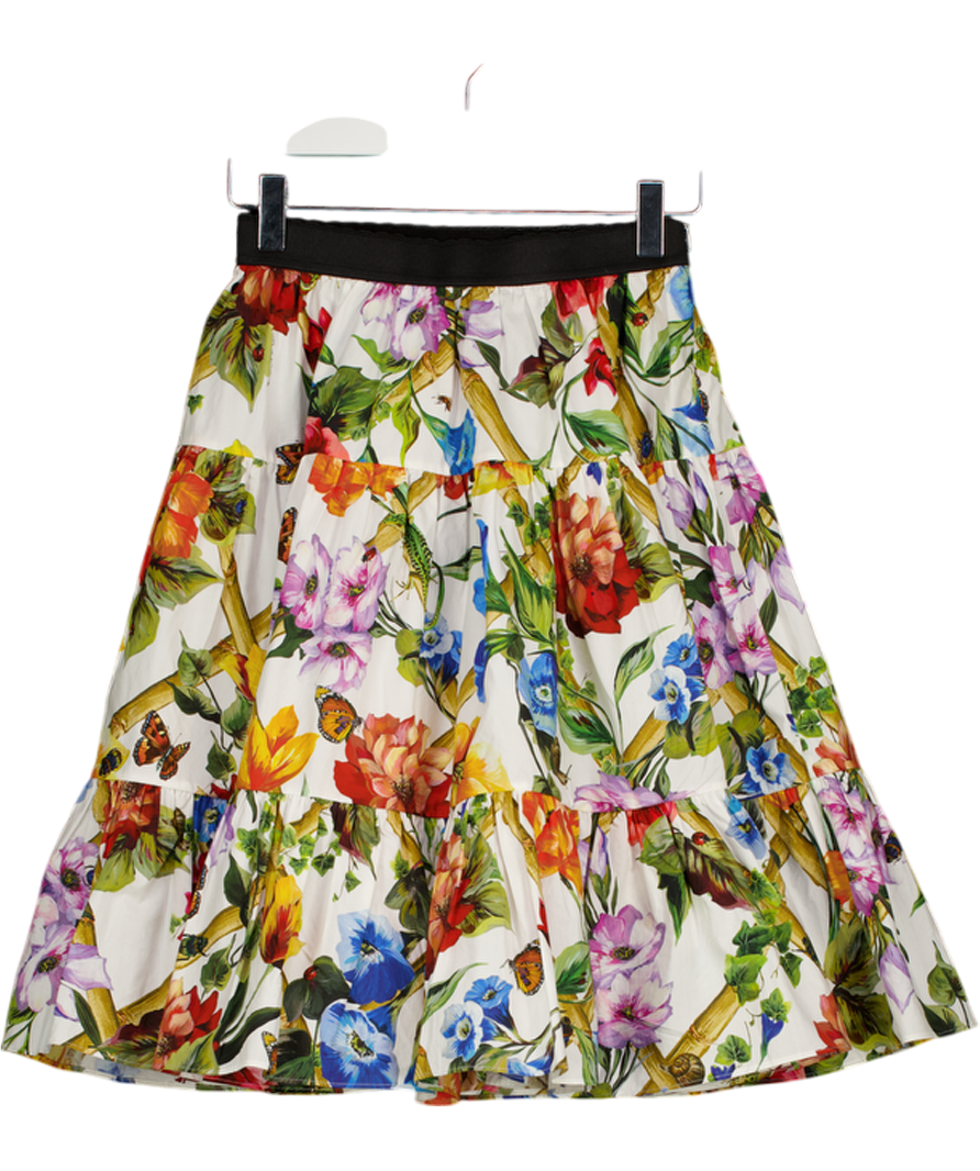 DOLCE & GABBANA Multicoloured Floral Cotton Poplin Tiered Knee Length Skirt UK 6
