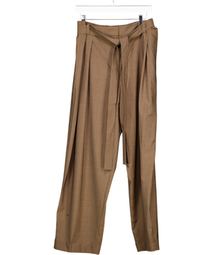 Lilysilk Brown Havana Silk-wool Barrel Leg Trousers UK 20
