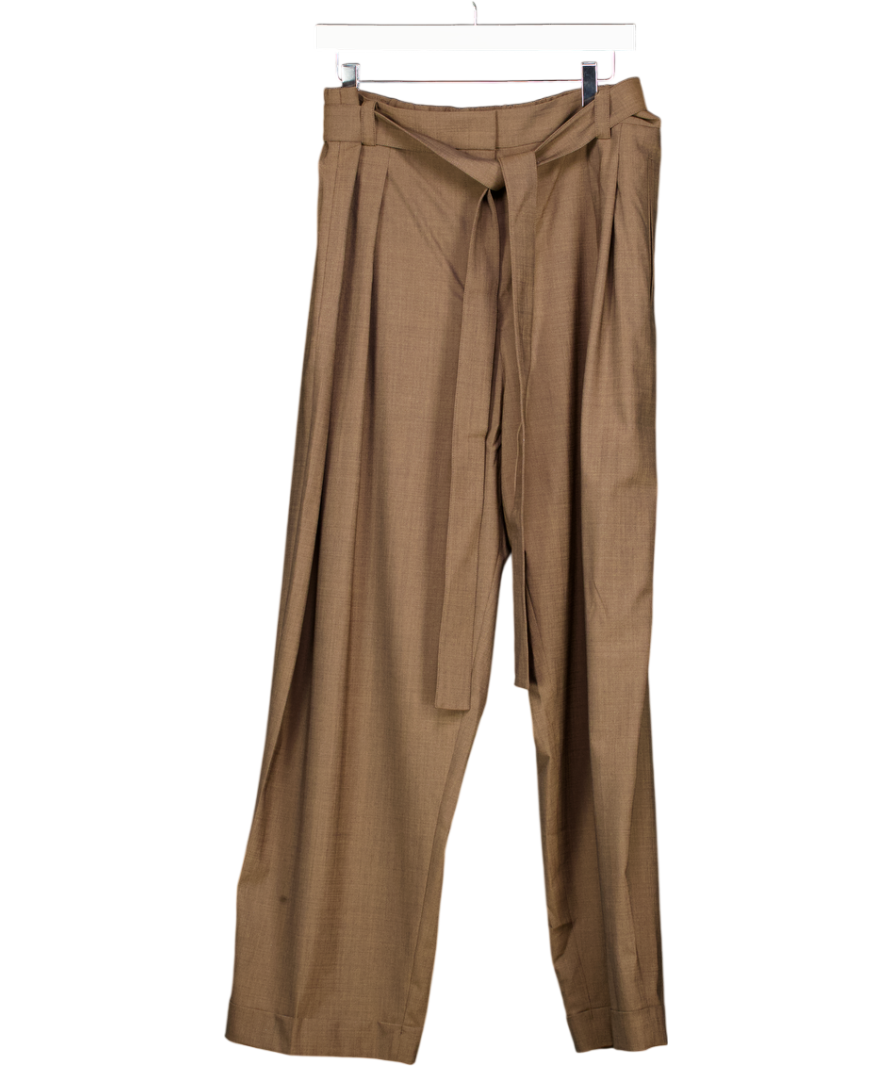 Lilysilk Brown Havana Silk-wool Barrel Leg Pants UK 20