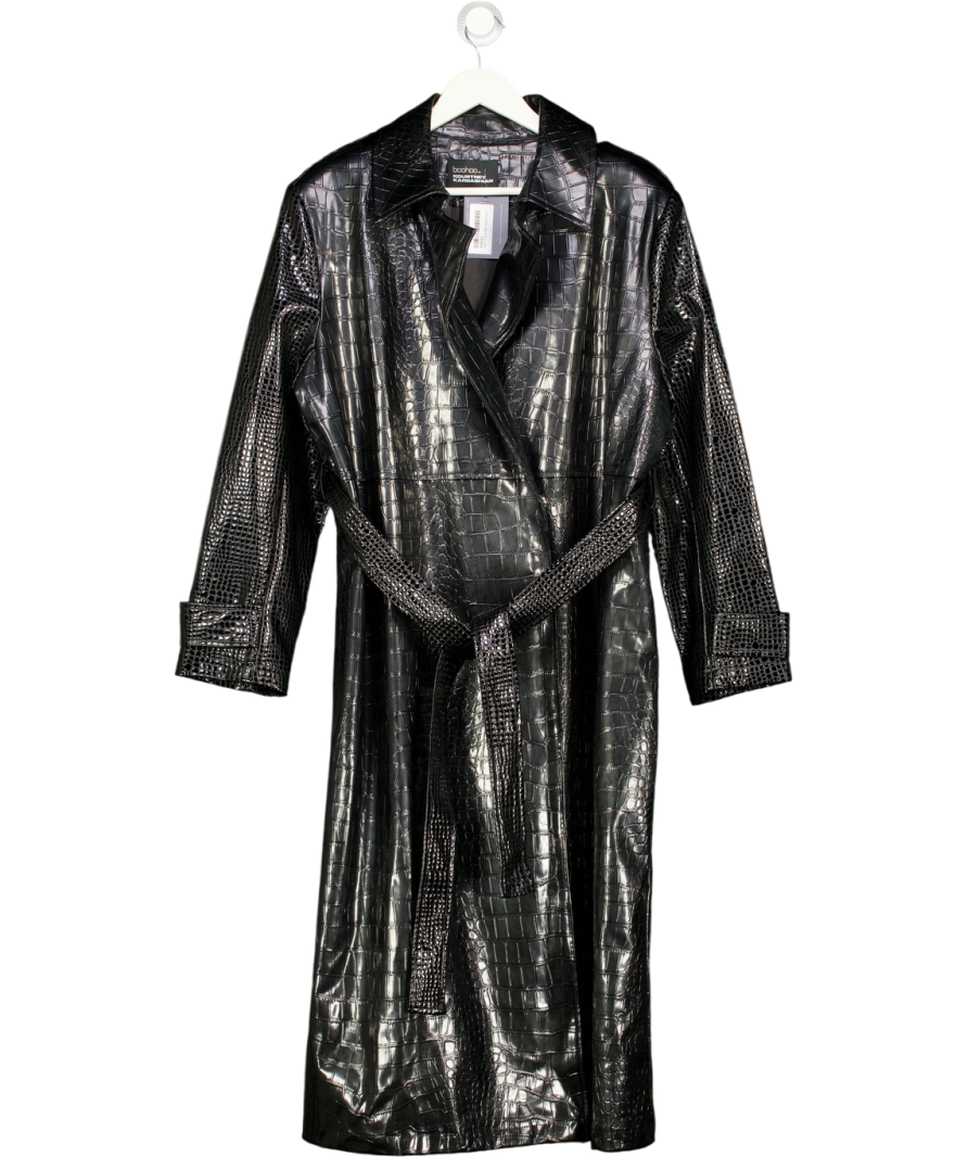 KOURTNEY KARDASHIAN X Boohoo Black Faux Leather Croc Embossed Trench Coat UK 12