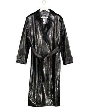 KOURTNEY KARDASHIAN X Boohoo Black Faux Leather Croc Embossed Trench Coat UK 12