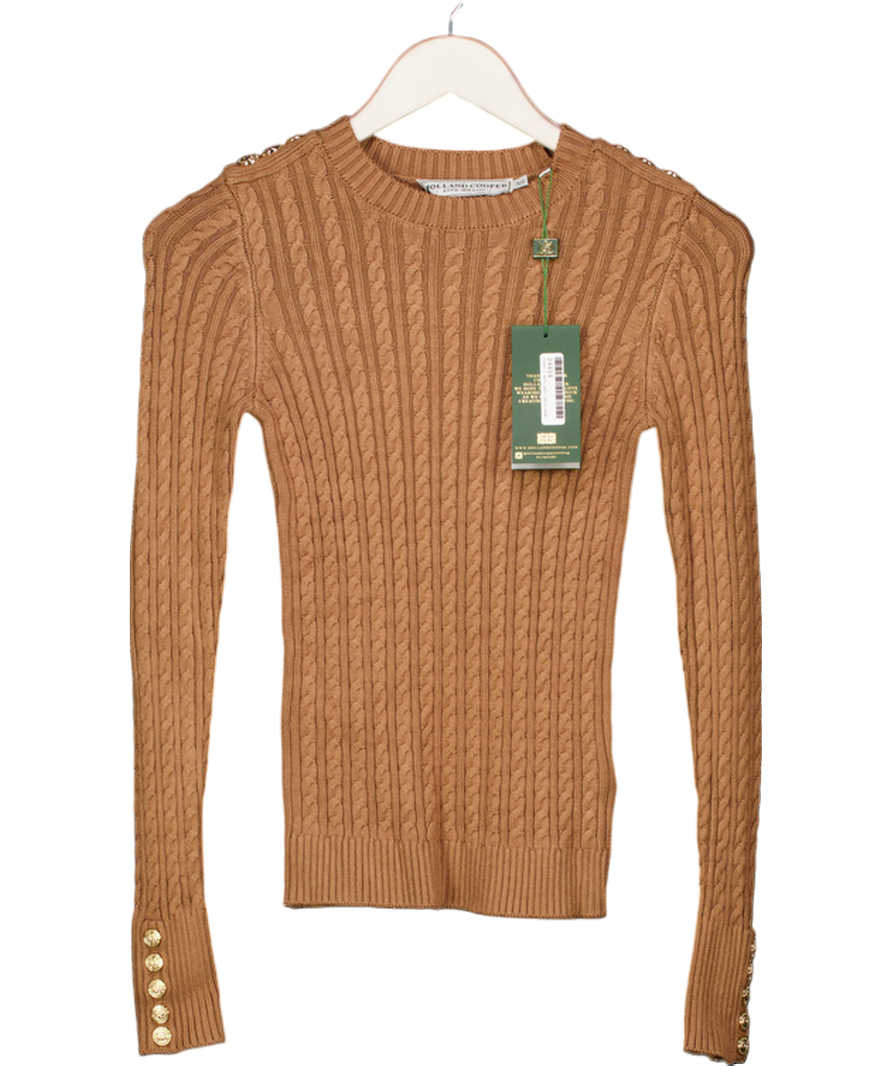 Holland Cooper Beige Seattle Cable Crew Knit Dark Camel UK XS