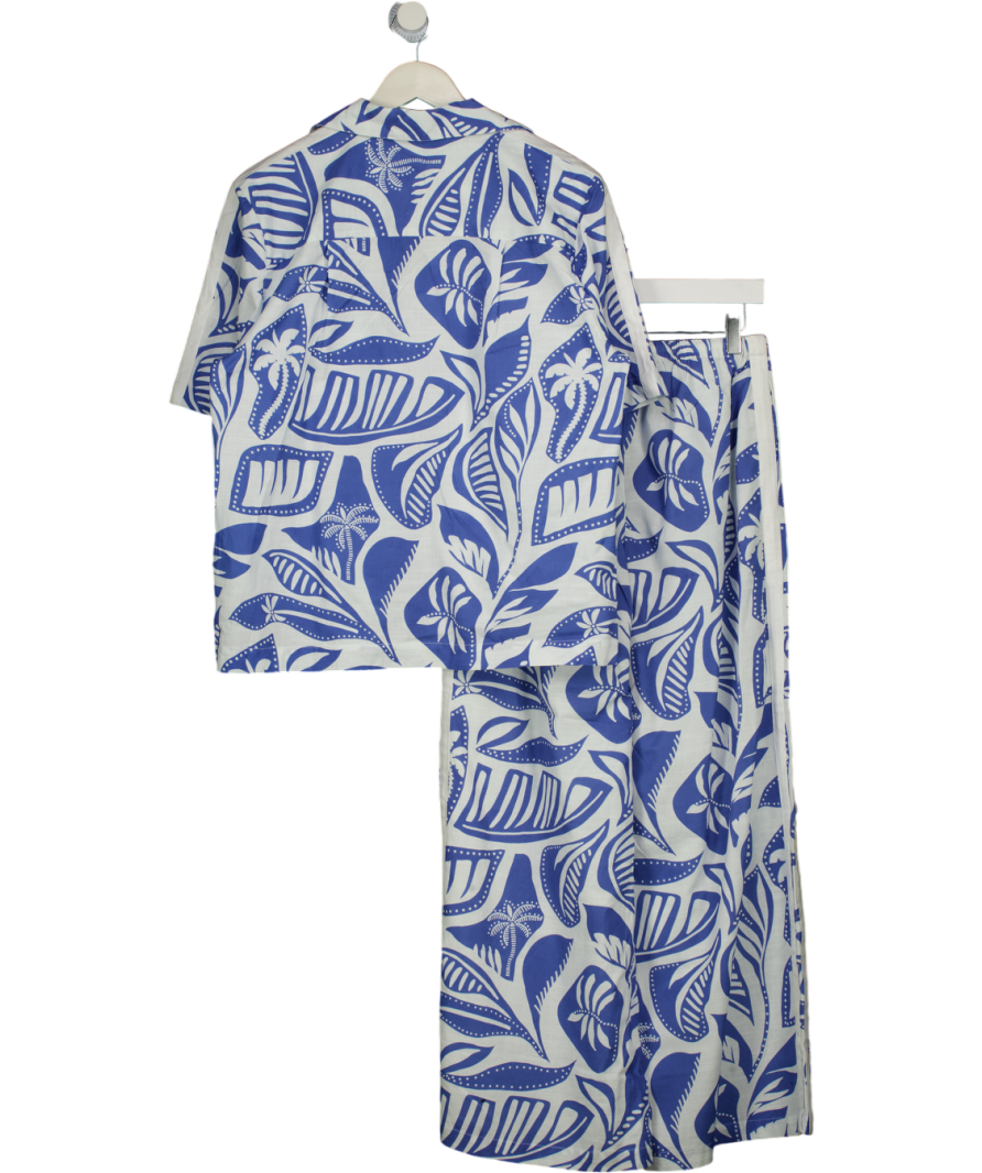 SEA LEVEL AUSTRALIA 2-piece White / Blue Flroal 100% Cotton Shirt And Trouser Set UK S