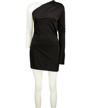 GAUGE81 Black Satin One Shoulder Mini Dress UK XS