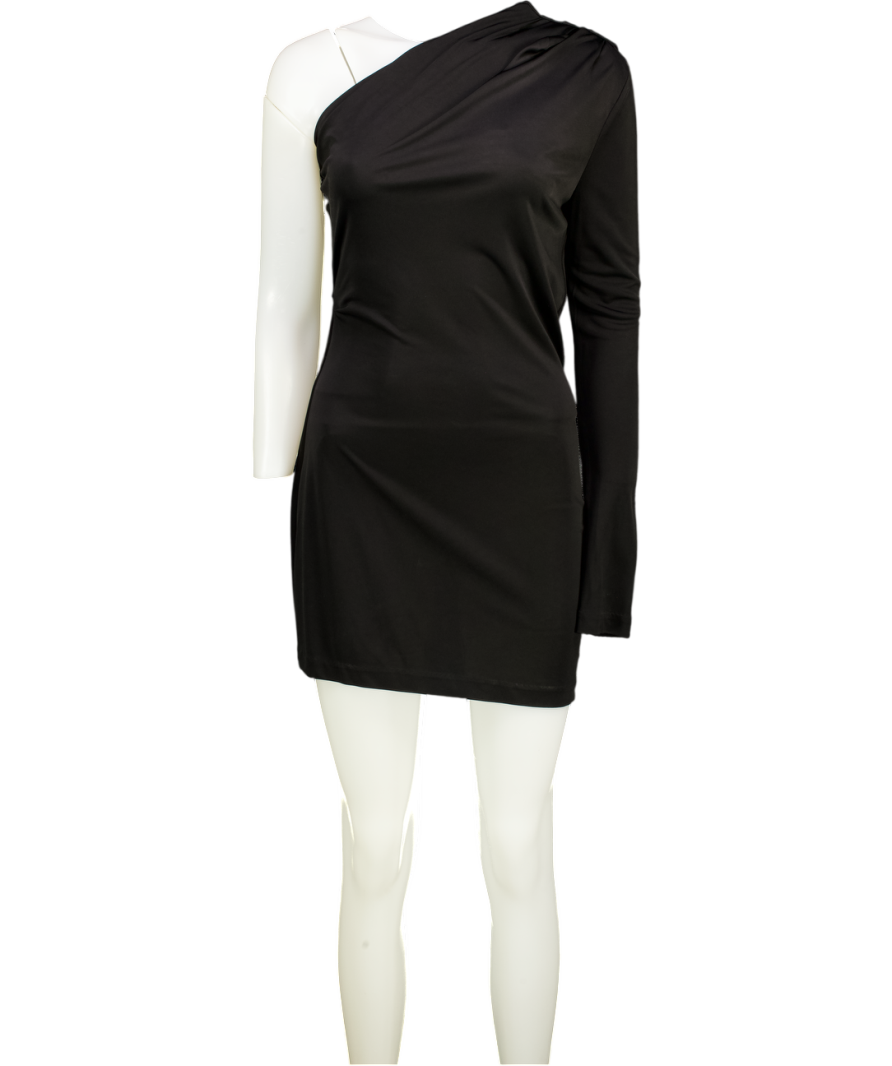 GAUGE81 Black Satin One Shoulder Mini Dress UK XS