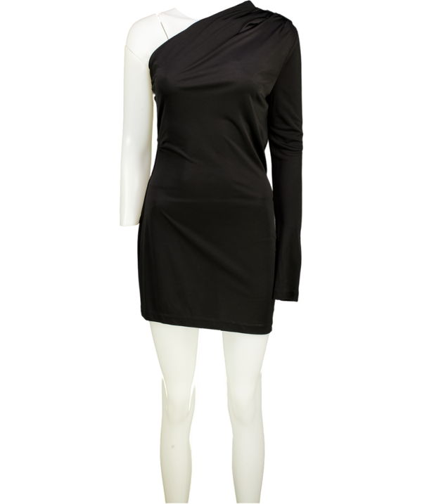 GAUGE81 Black Satin One Shoulder Mini Dress UK XS