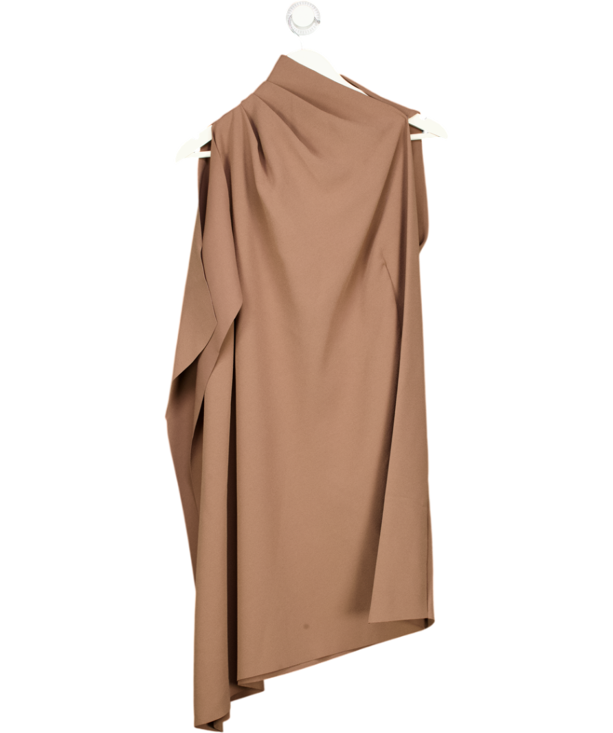 REISS Ellery One-shoulder Draped Mini Dress In Taupe Brown UK 6