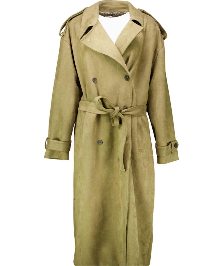 The Frankie Shop Oversize Faux Suede Trench Coat - Khaki Green One Size