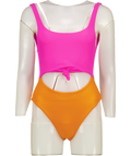 LOVERS & FRIENDS Orange & Pink Jojo One Piece Swimsuit UK XXS