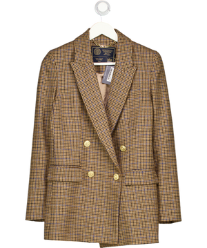 HOLLAND COOPER Double Breasted  Wool Blazer  - Brown / Blue Houndstooth UK 6