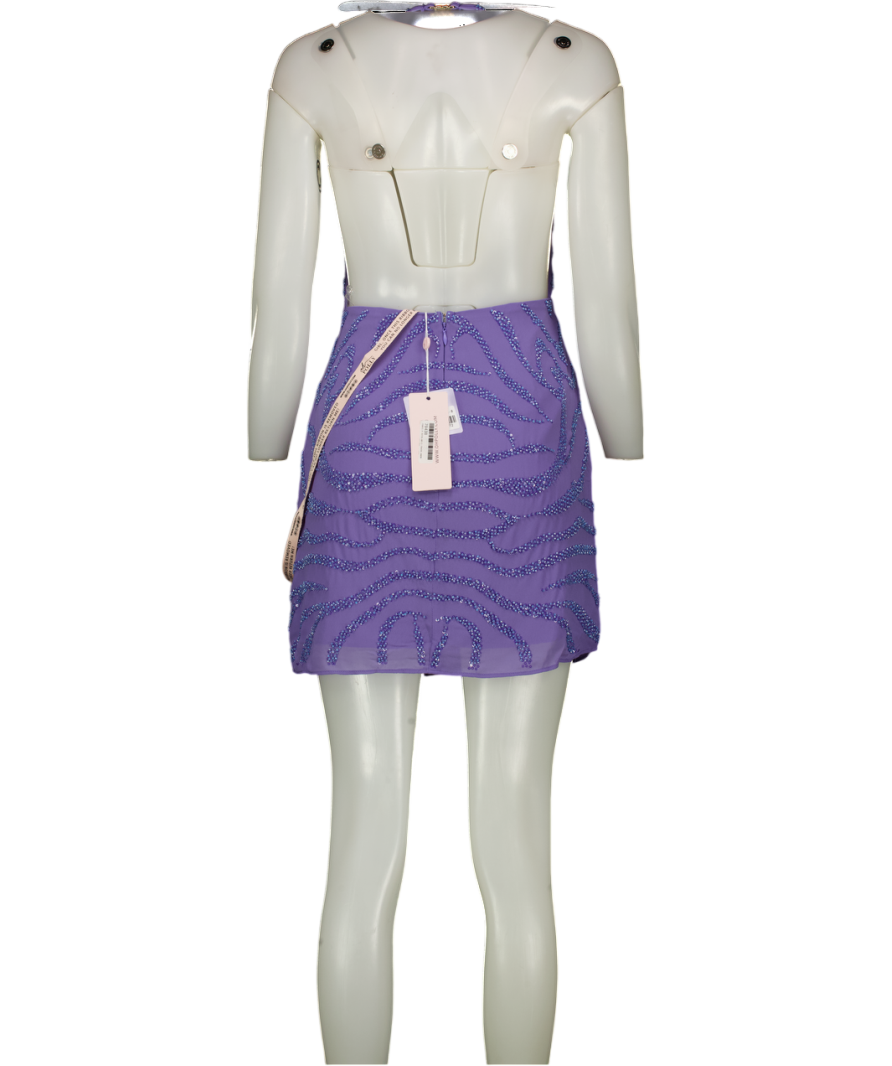 Oh Polly Lavener Purple Beaded Halterneck Mini Dress UK 8