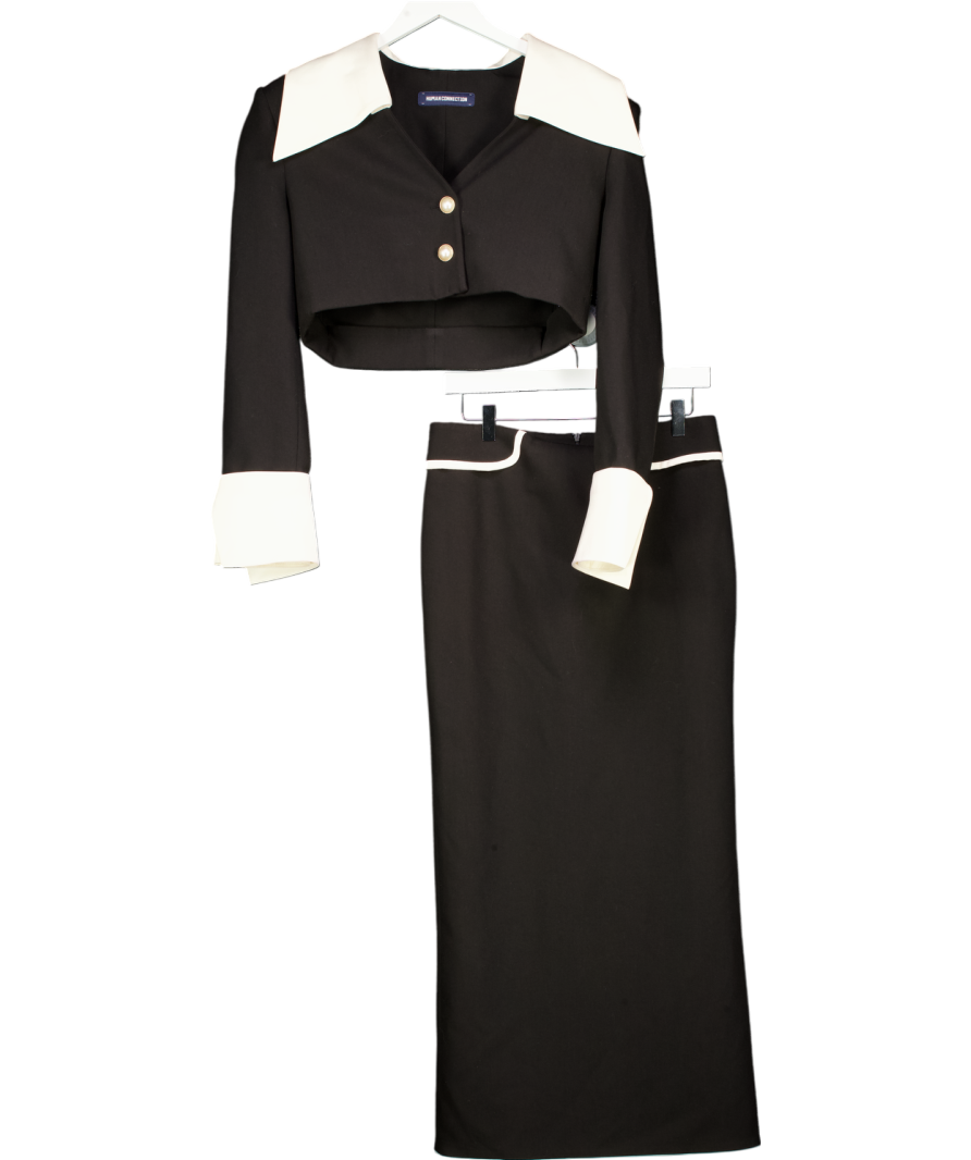 Human Connection Black Tailored Maxi Skirt And Cropped Blazer Set UK 8