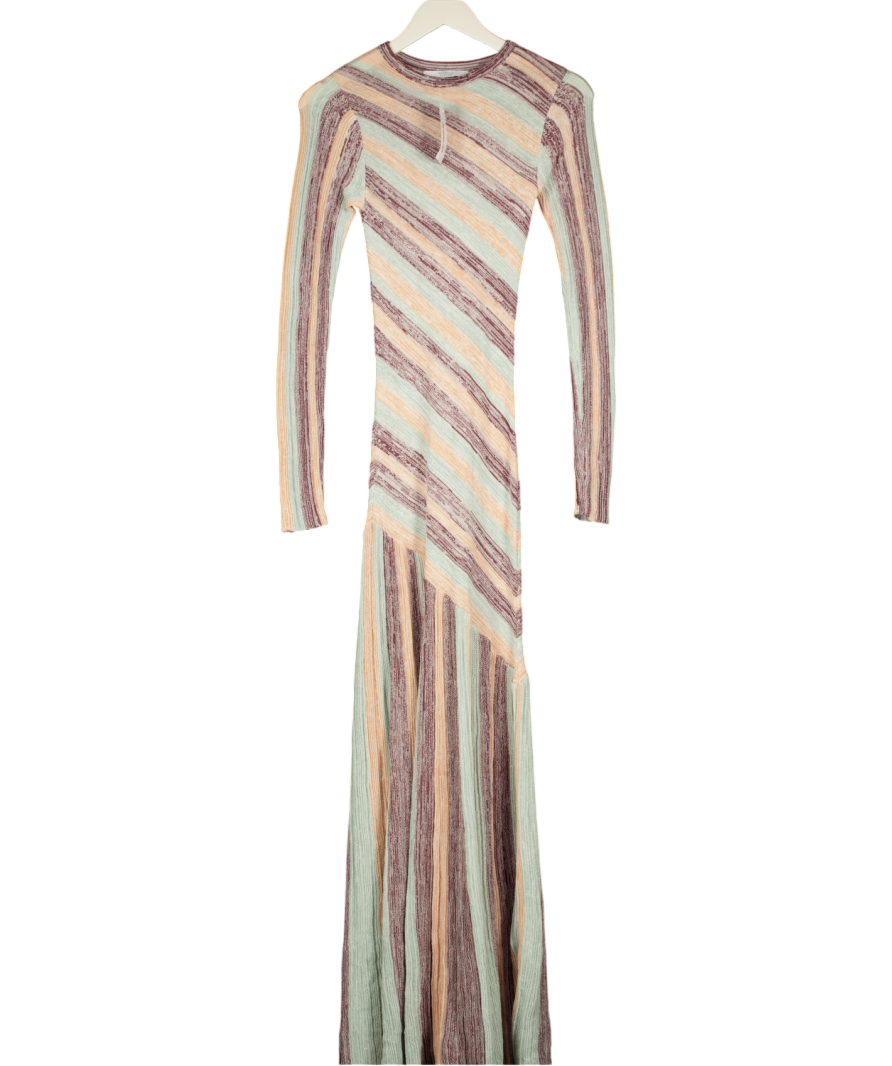 MICHELLE KEEGAN Multicoloured Asymmetric Stripe Knitted Maxi Dress UK 6