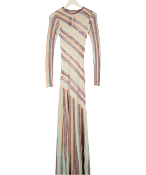 MICHELLE KEEGAN Multicoloured Asymmetric Stripe Knitted Maxi Dress UK 6