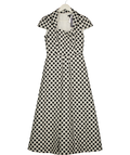 KAREN MILLEN White / Black Spot Jacquard Square Neck Tailored Full Skirted Midi Dress UK 8