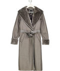 River Island Grey Belted Shearling Trench Coat UK 10