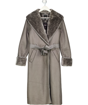 River Island Grey Belted Shearling Trench Coat UK 10