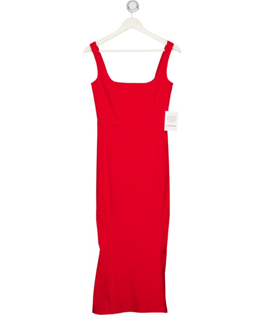 VESPER Red Bengaline Sleeveless Square Neck Fishtail Midi Dress UK 10 Reliked VESPER Red Bengaline Sleeveless Square Neck Fishtail Midi Dress UK 10 Reliked