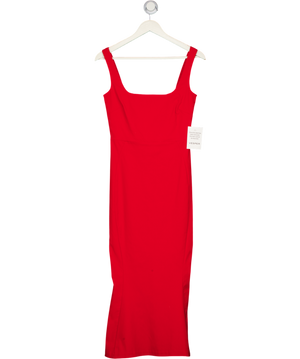 VESPER Red Bengaline Sleeveless Square Neck Fishtail Midi Dress UK 10