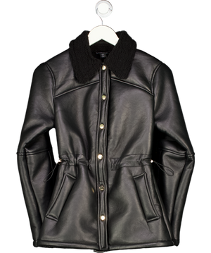 Karen Millen Black Faux Fur Collar Waisted Mid-length Coat UK 8