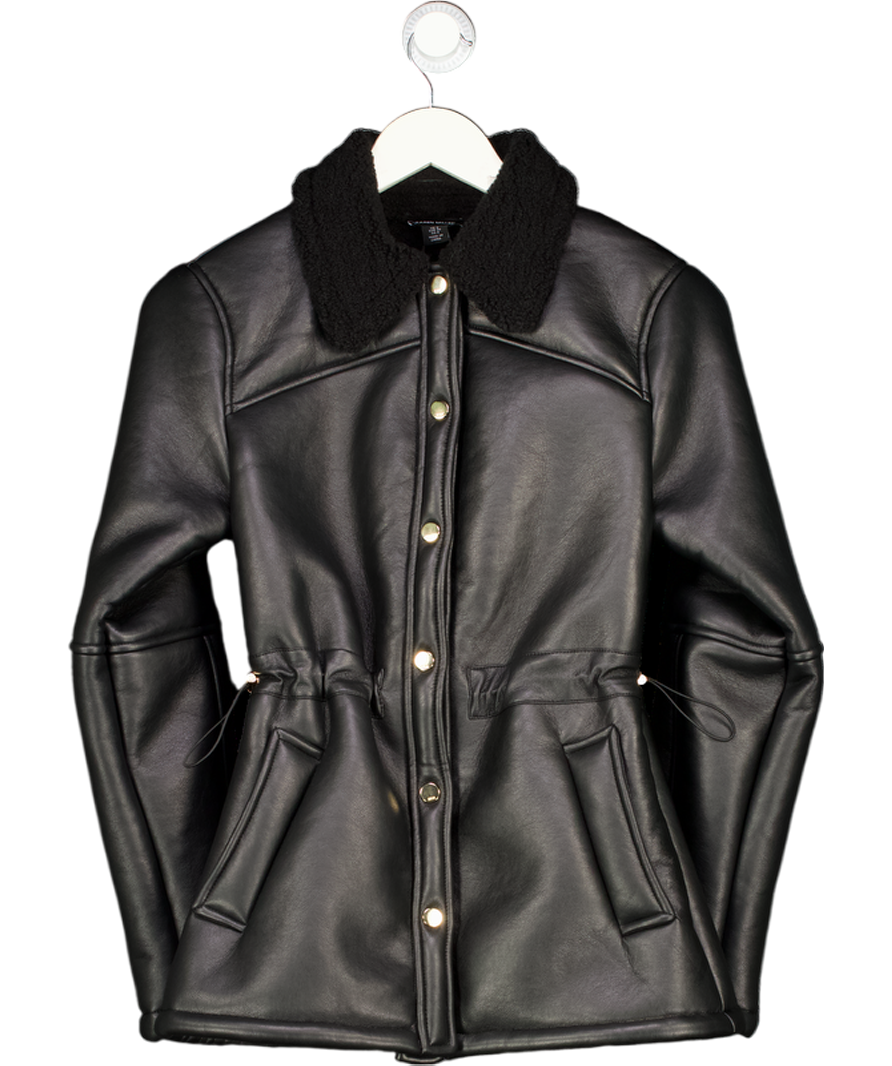 Karen Millen Black Faux Fur Collar Waisted Mid-length Coat UK 8