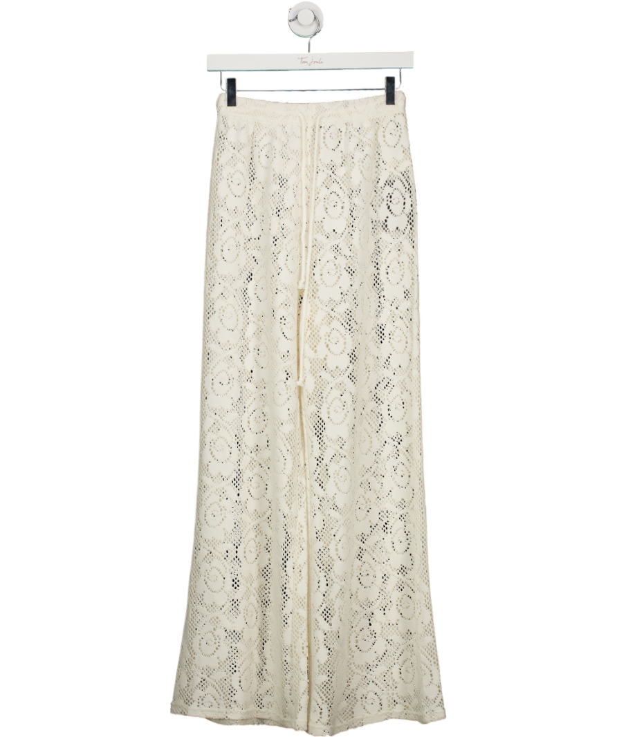 Commense White Lace Cut Wide Leg Trousers UK XS