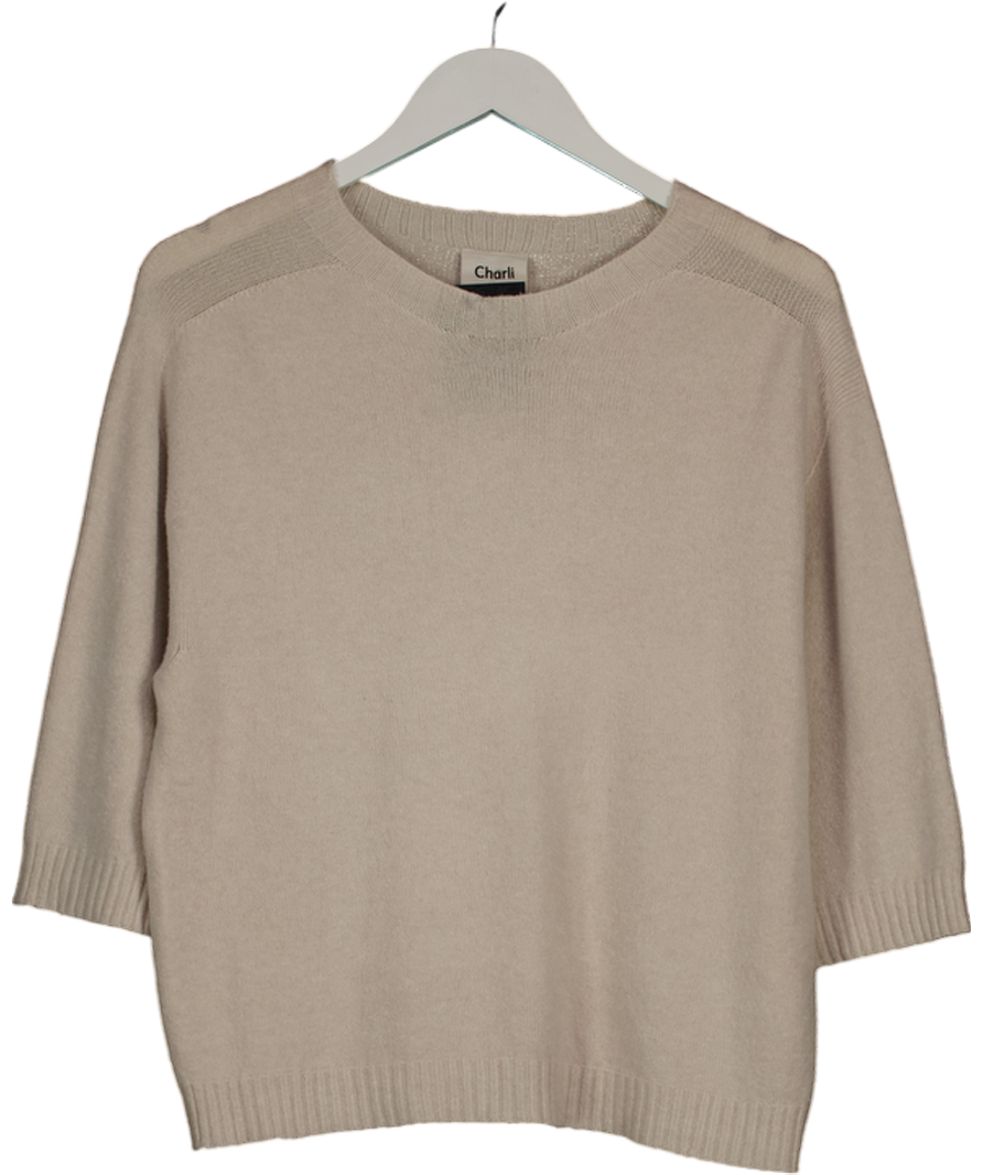 CHARLI LONDON Beige Short Sleeve Knit Top One Size