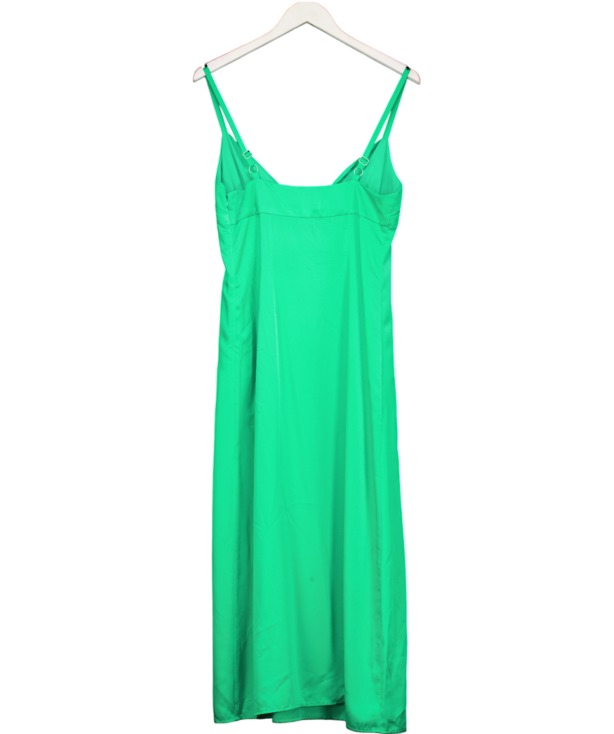 Ownley Green Satin Tie Front Midi Dress UK M