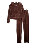 JUICY COUTURE 2-piece Chocolate Brown Embroidered Logo Velour Tracksuit Set UK S